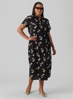Vero Moda Curve - Easy Skjortekjole, Sort med Blomster